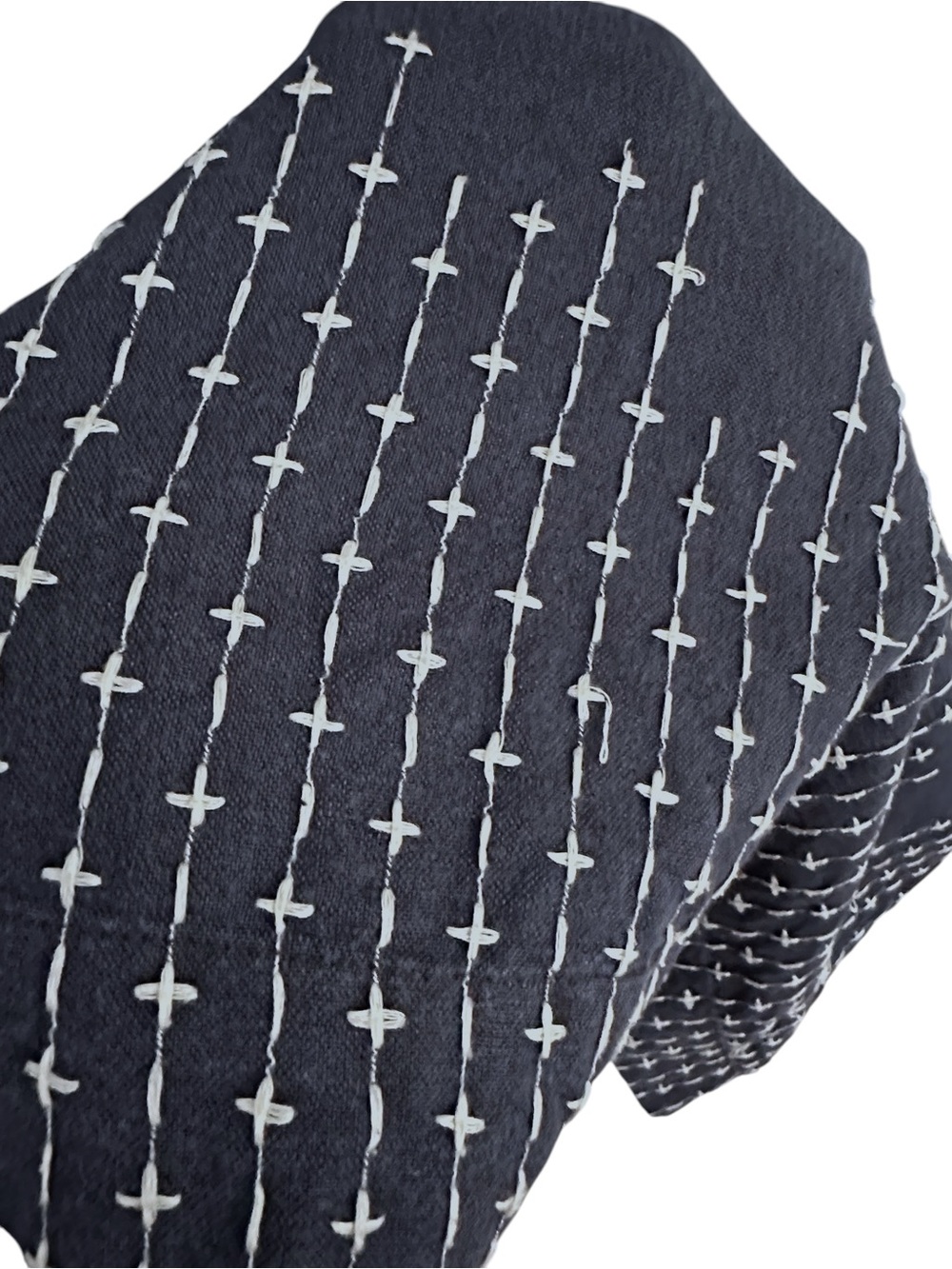 GUDRUN SJODEN Navy Linen Blend Embroidered Dress Scandinavian Lagenlook Pocket M - Picture 8 of 13